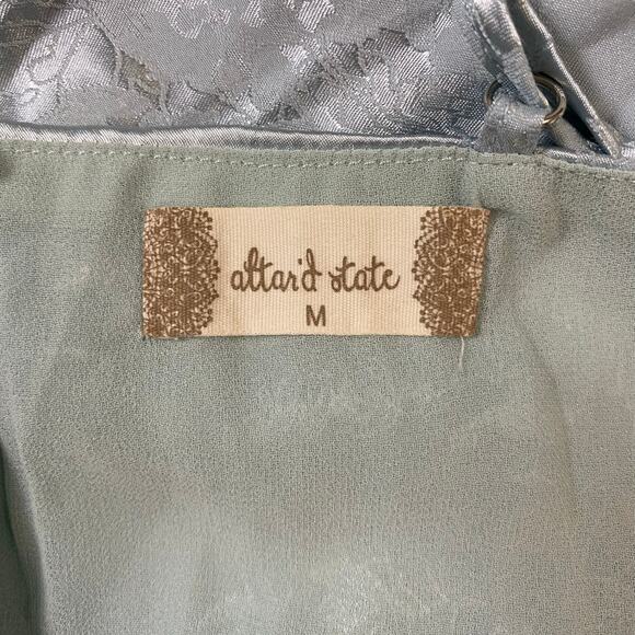 Altar’d State Light Blue Satin Floral‎ Jacquard Ruffled Mini Party Dress Size M - Picture 2 of 11